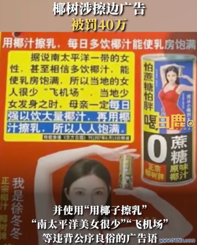 广告语“椰子擦乳”“飞机场”椰树被罚40万